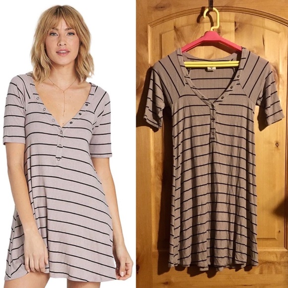 BILLABONG Hide Away Stone Gray Black Stripe Dress $49.95 EUC XS Style# JD01SBHI - Picture 2 of 11